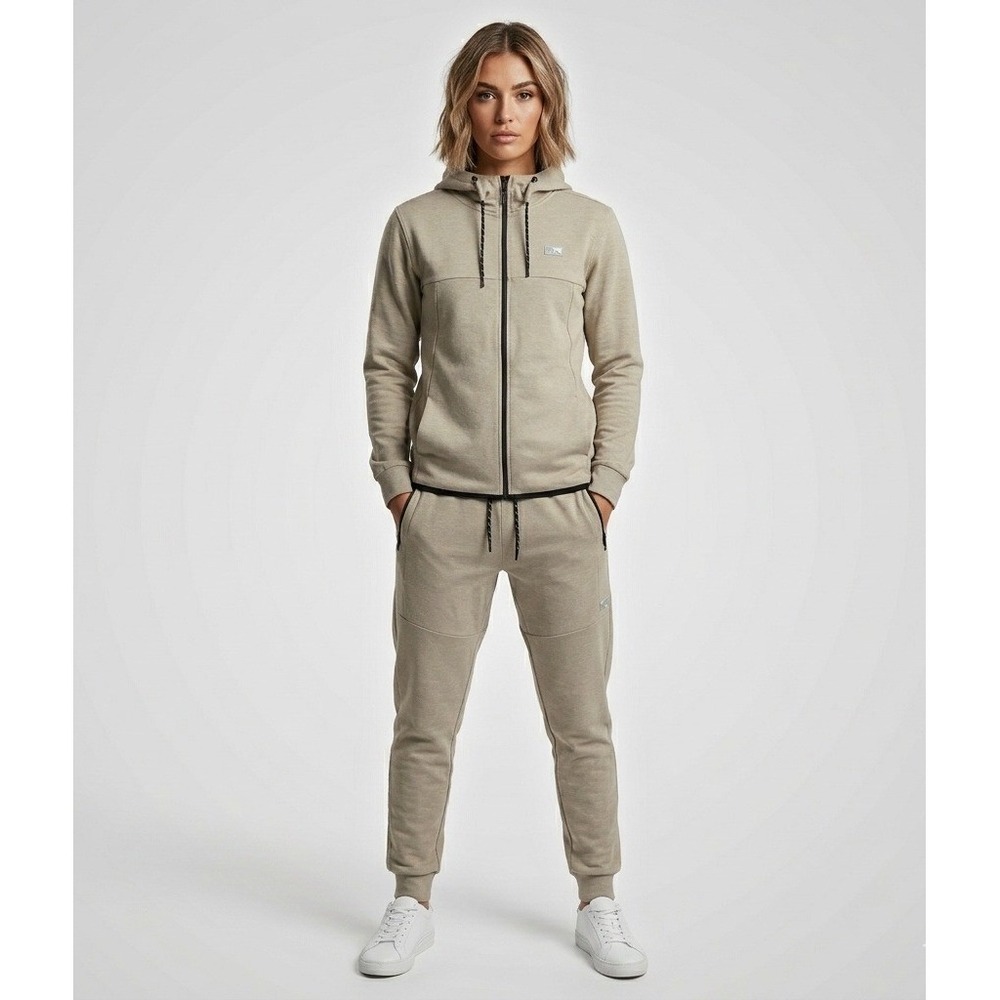 Jack & Jones Core Beige Full Zip Hoodie & Joggers Tracksuit Set Women Large